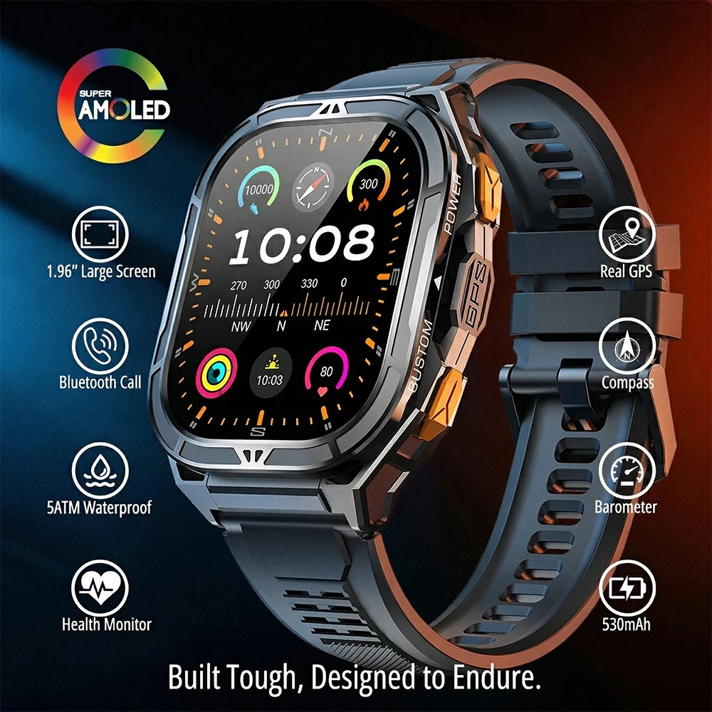 Smartwatch Square Watches For Men - Jam Tangan Pintar AMOLED Mewah GPS