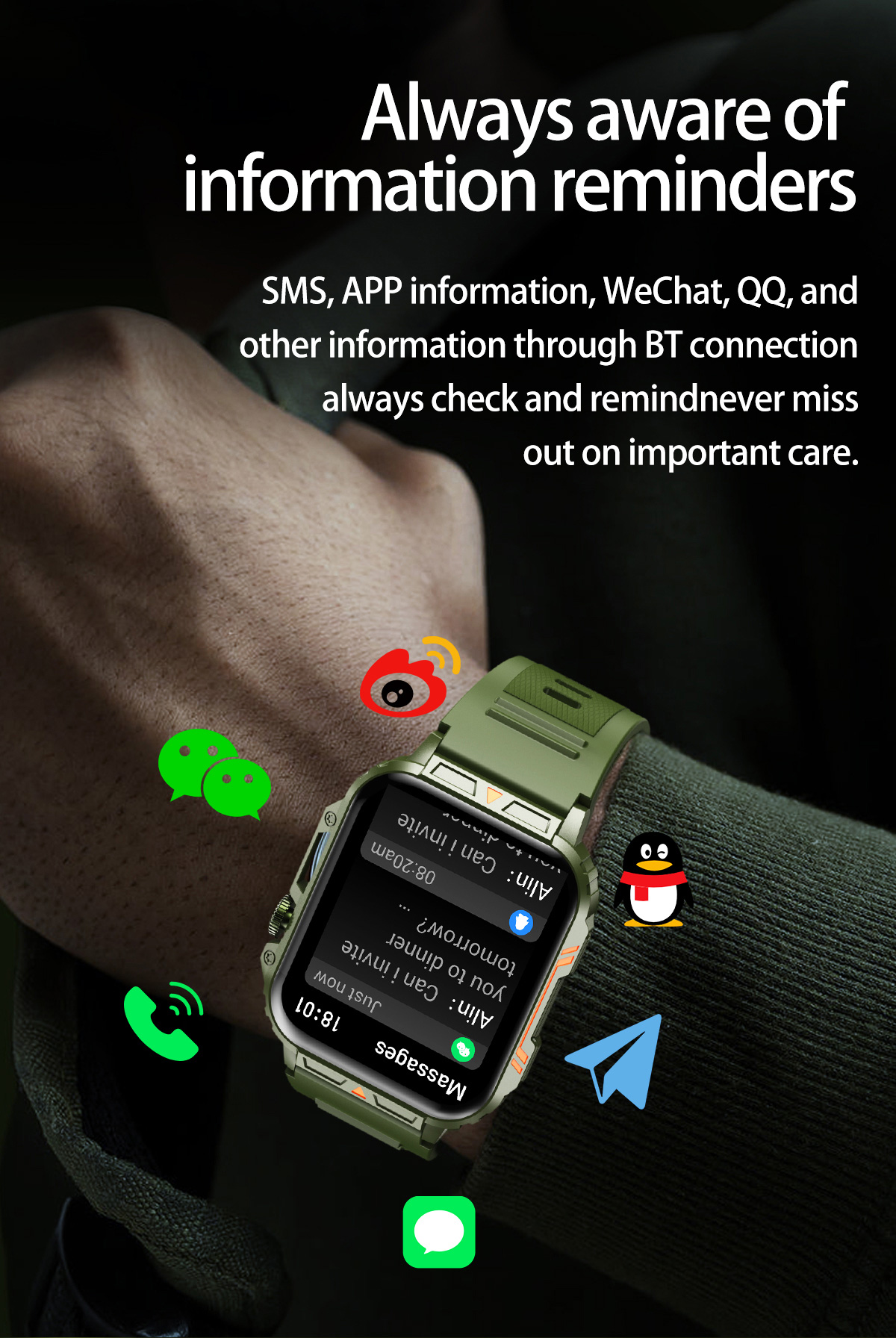 Jam tangan pintar militer pria - Smartwatch Square Watches For Men ulasan dan harga
