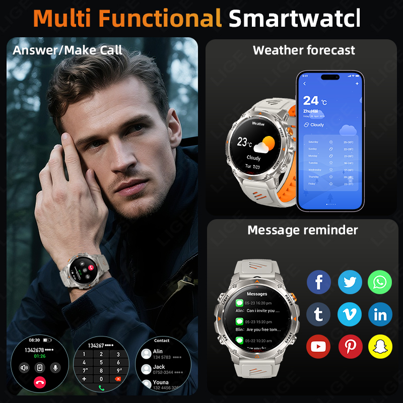 LIGE Jam Tangan Pintar GPS Tan - Smartwatch Watches Smart ulasan dan harga